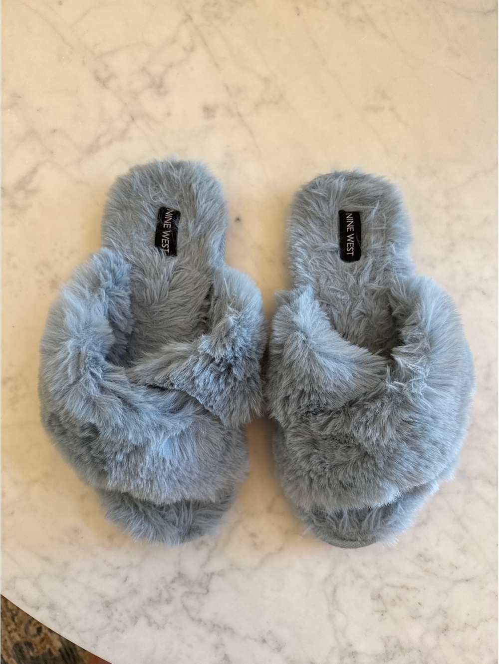 Nine West Large Gray Fuzzy Slippers